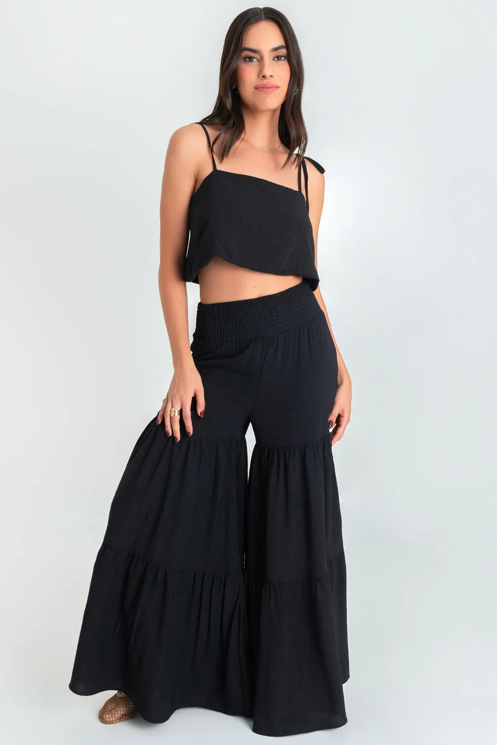 Pantalón de fit palazzo cintura fruncida