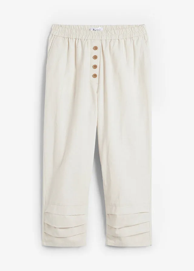 Pantalón de talle alto y largo 3/4 con lino y cintura cómoda gris guijarro
