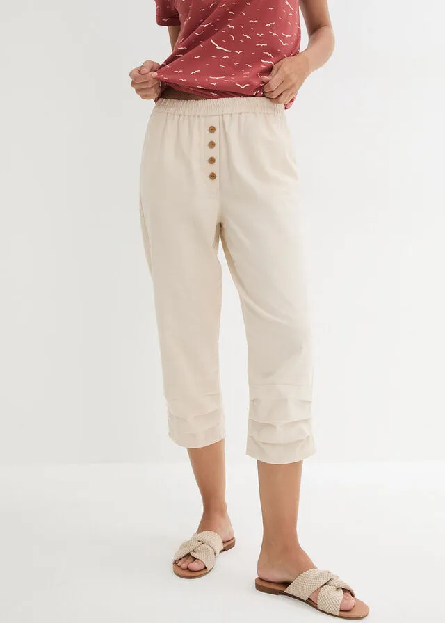 Pantalón de talle alto y largo 3/4 con lino y cintura cómoda gris guijarro