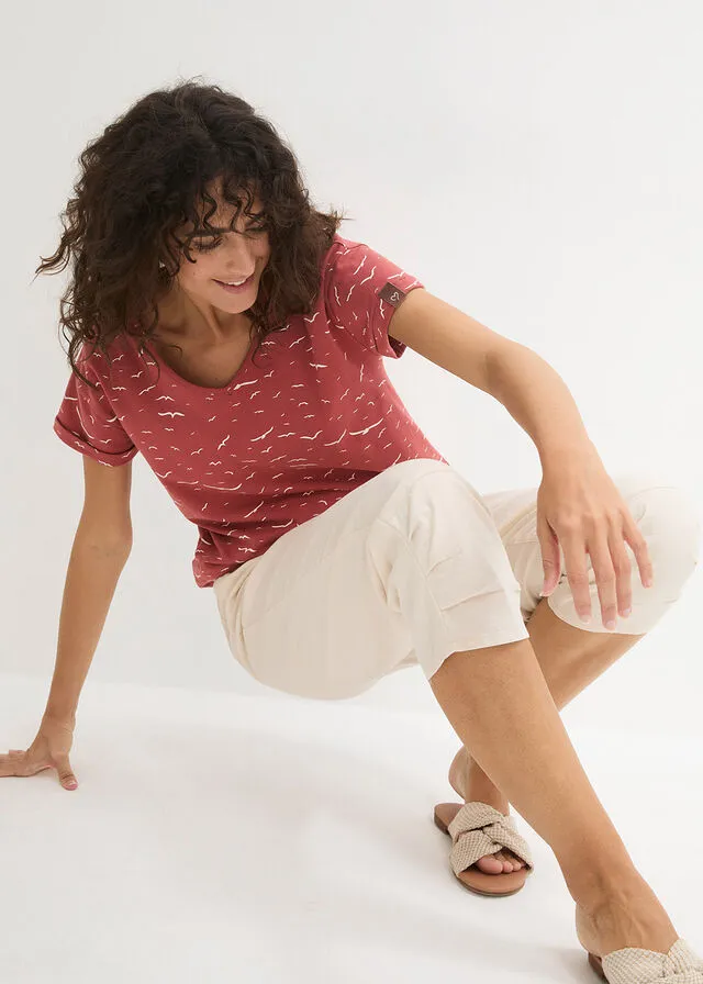 Pantalón de talle alto y largo 3/4 con lino y cintura cómoda gris guijarro