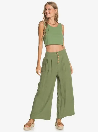 Pantalón ROXY de cintura alta y pierna ancha para Mujer Dream Story VINEYARD GREEN (gnt0) Ref. ERJNP03361 verde