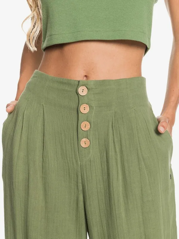 Pantalón ROXY de cintura alta y pierna ancha para Mujer Dream Story VINEYARD GREEN (gnt0) Ref. ERJNP03361 verde