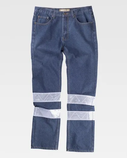 Pantalón vaquero con cintas refelctantes de 7 cm Vaquero