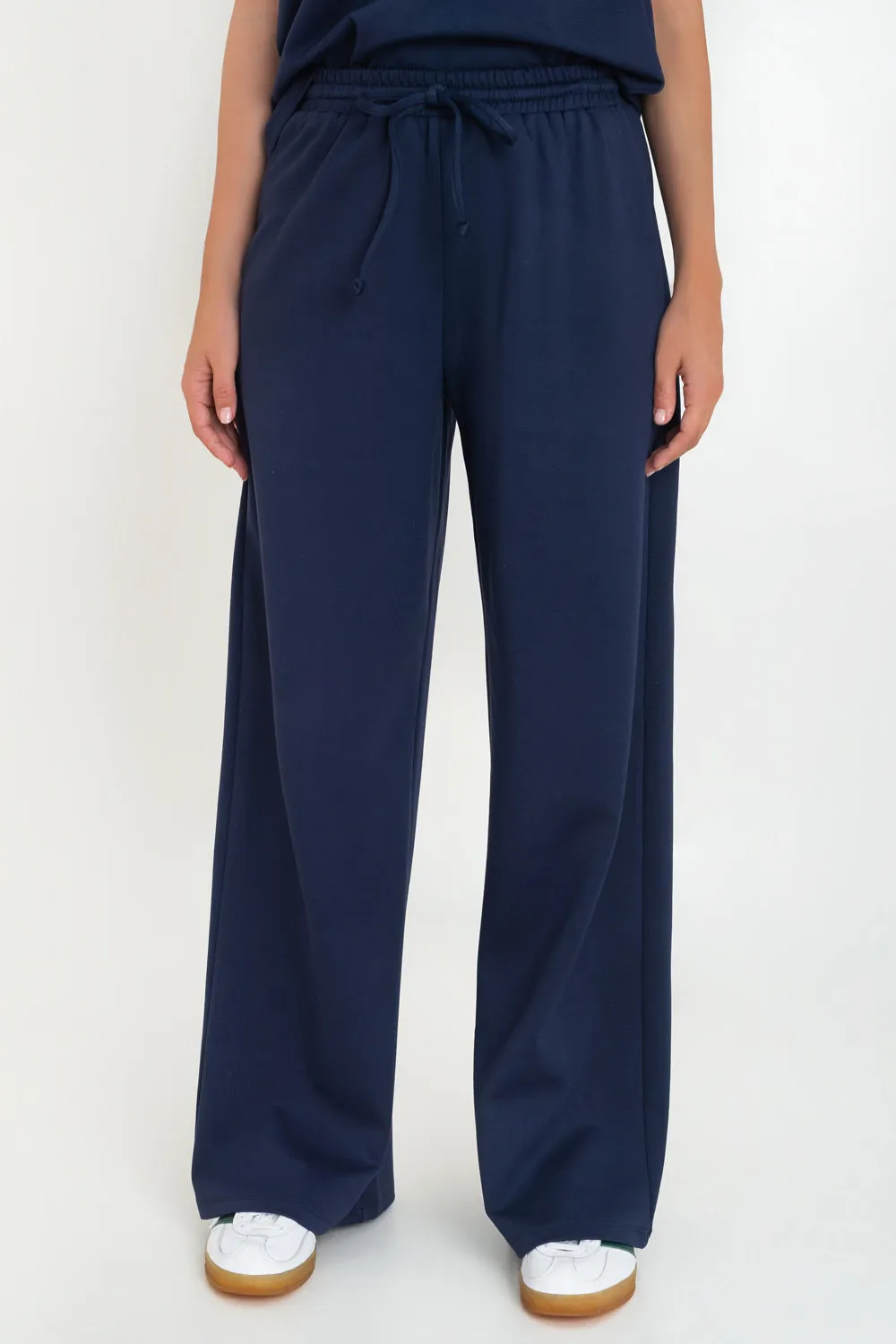 Pantalón wide leg cintura alta con jareta
