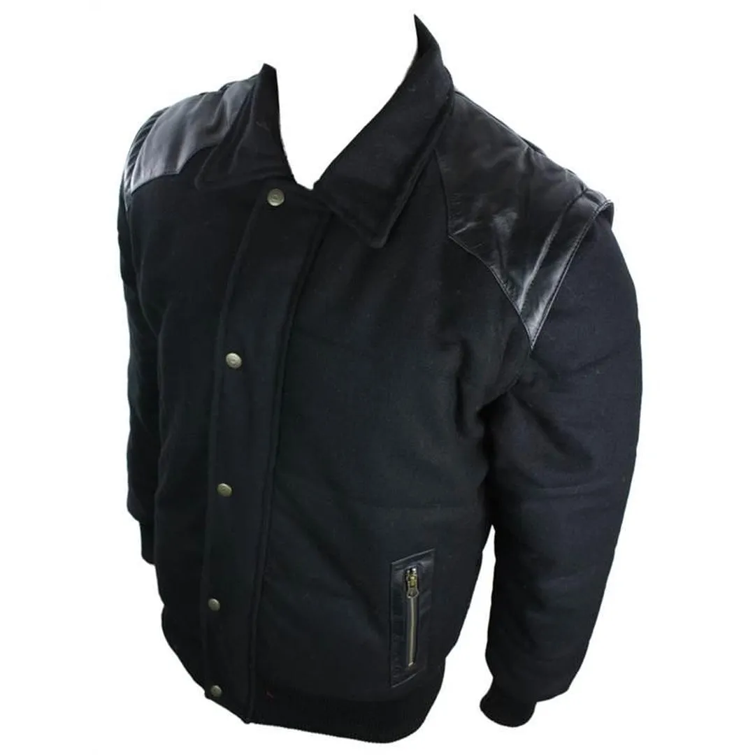 Patches de hombro de cuero negro para hombres chaqueta de bombardero con mangas extraíbles