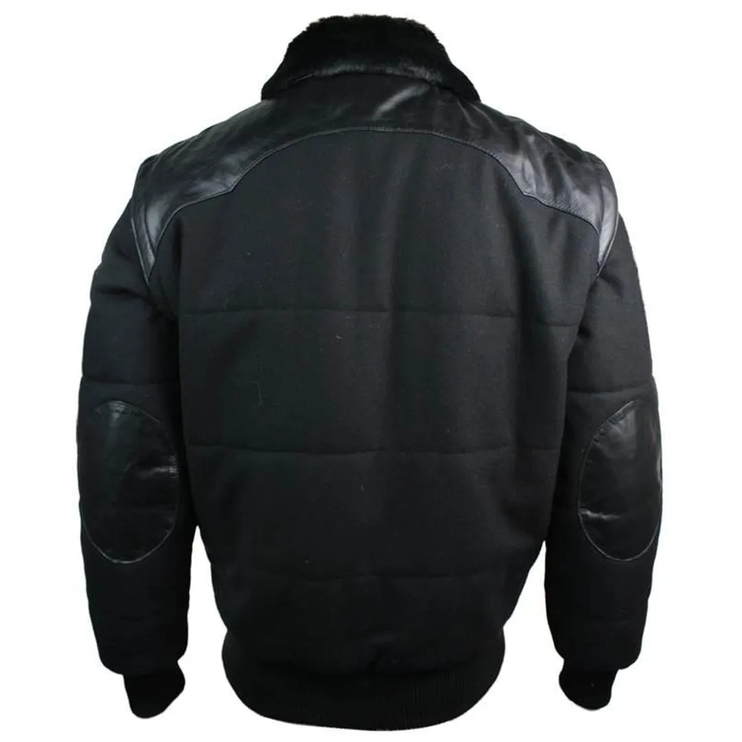 Patches de hombro de cuero negro para hombres chaqueta de bombardero con mangas extraíbles