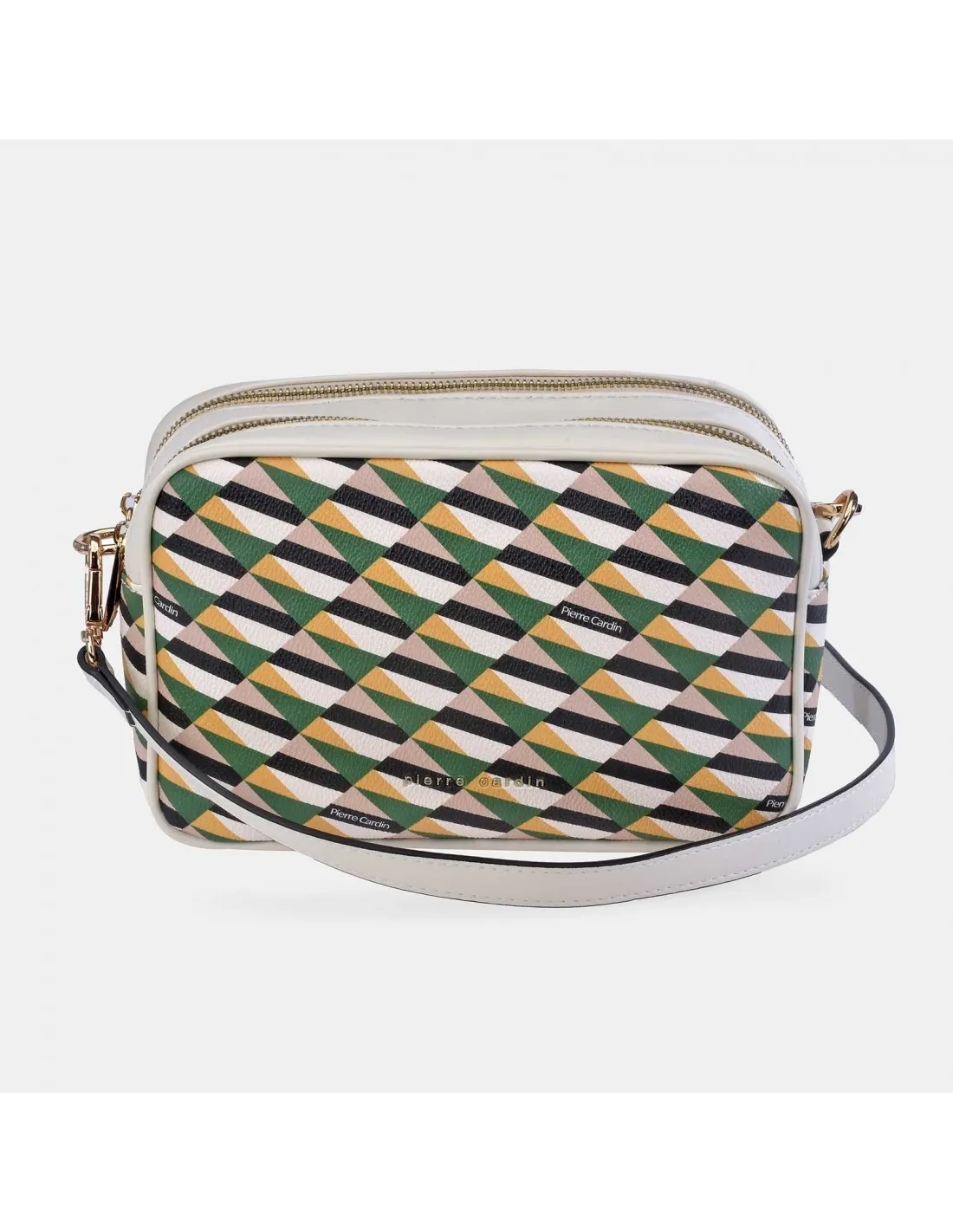 PIERRE CARDIN Bolso bandolera para mujer dos cremalleras lona estampada