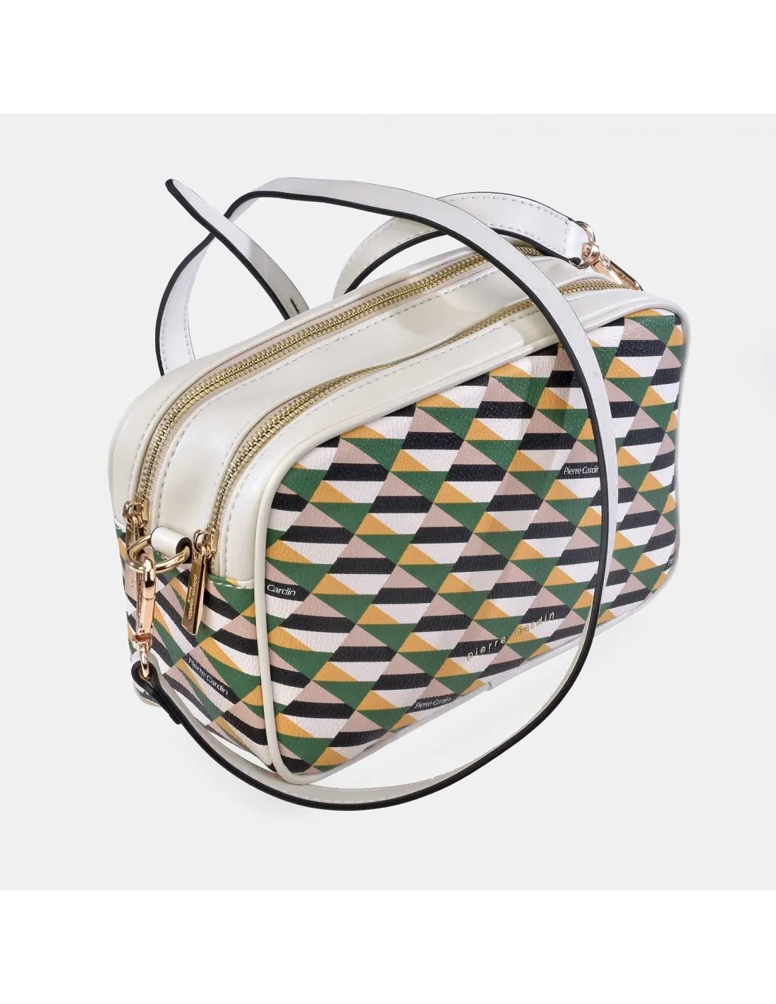 PIERRE CARDIN Bolso bandolera para mujer dos cremalleras lona estampada