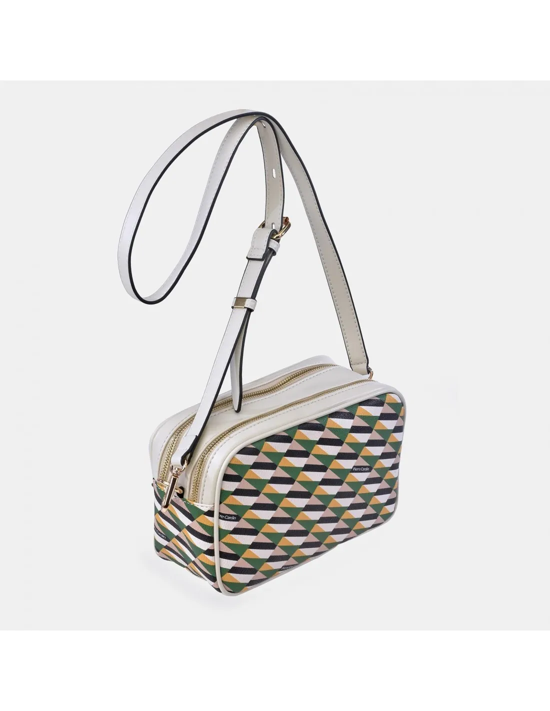 PIERRE CARDIN Bolso bandolera para mujer dos cremalleras lona estampada