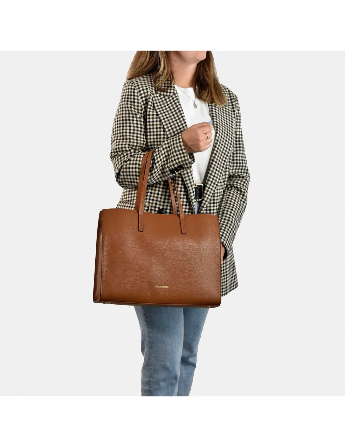 PIERRE CARDIN Bolso shopper cuadrado con asas y bandolera para mujer en piel