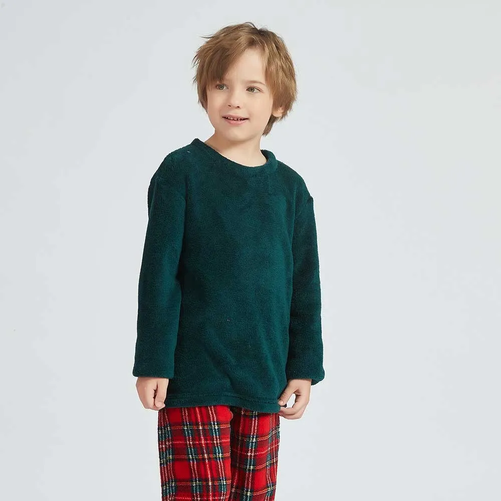 Pijama coral niño/a Cuadrín rojo