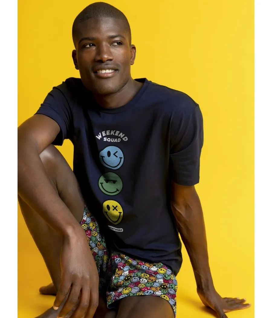 Pijama hombre verano Smiley World Weekend bolsillos algodón
