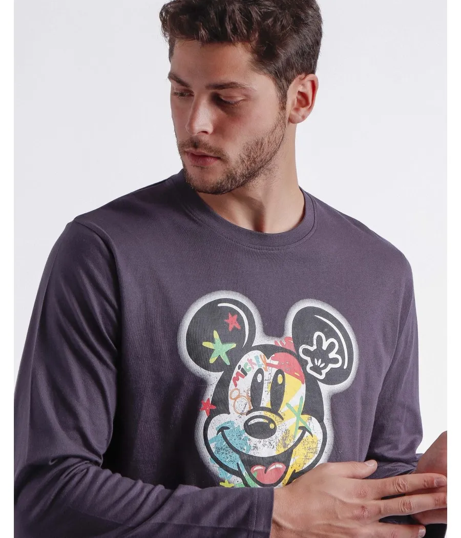 Pijama invierno hombre Disney 28 Mickey Mouse Street Graffiti gris algodón