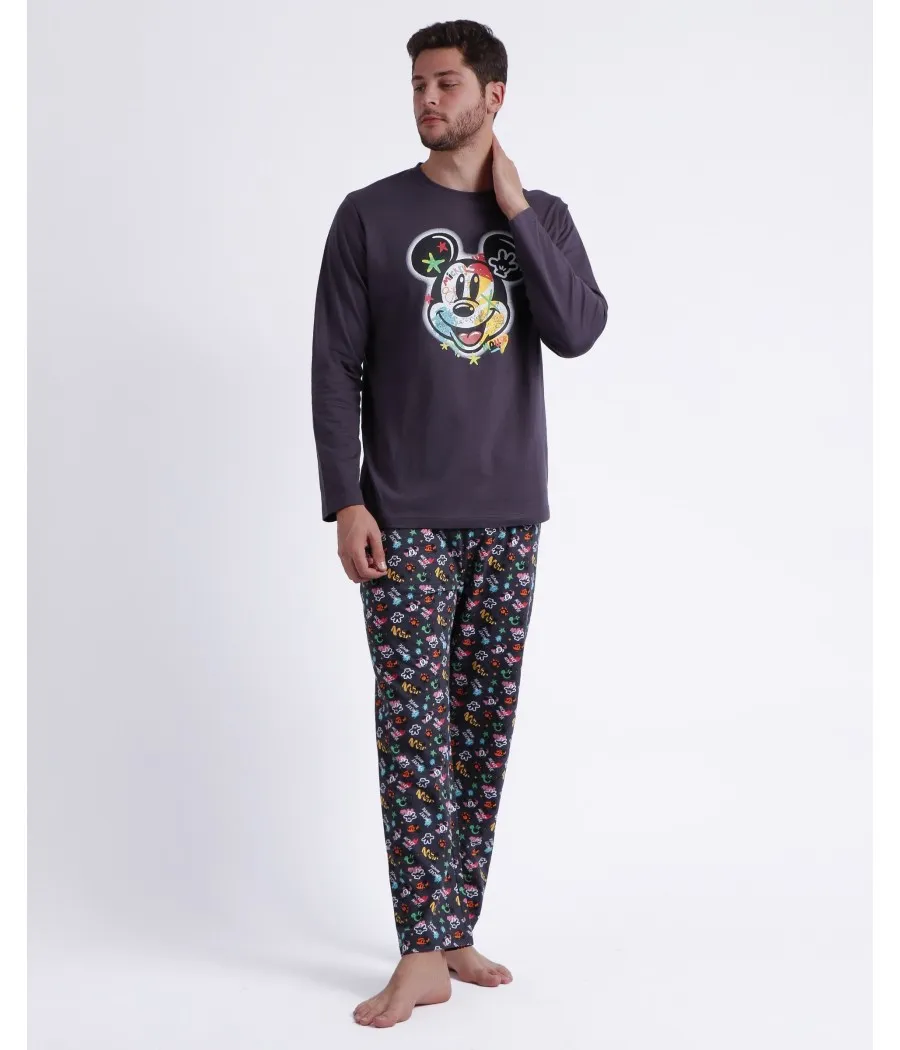 Pijama invierno hombre Disney 28 Mickey Mouse Street Graffiti gris algodón