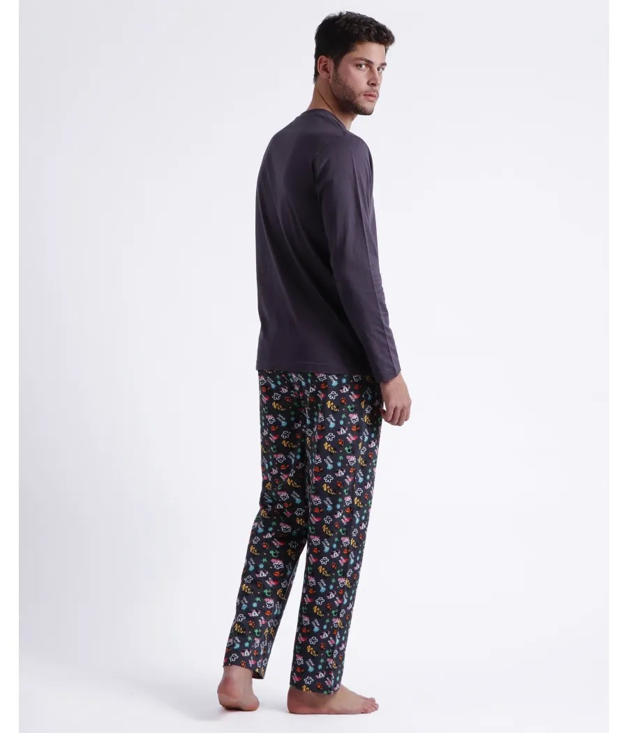 Pijama invierno hombre Disney 28 Mickey Mouse Street Graffiti gris algodón