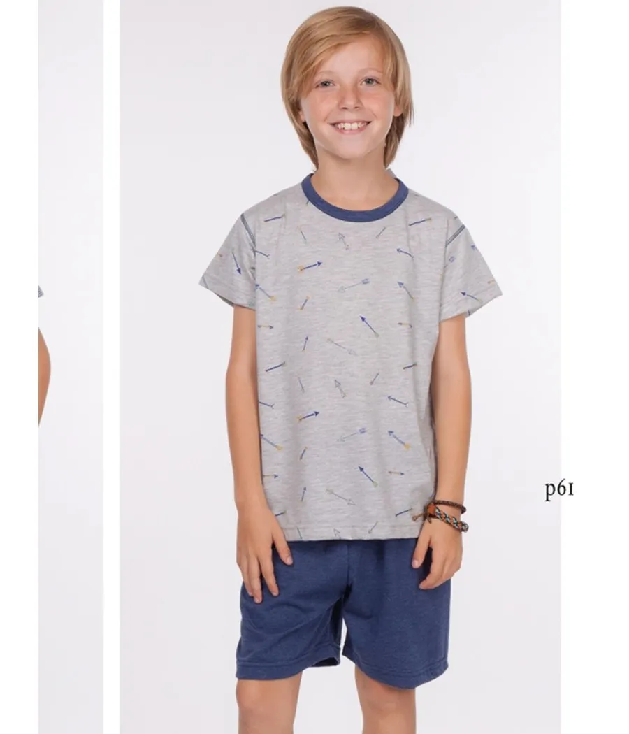 Pijama niño verano Rachas punto gris
