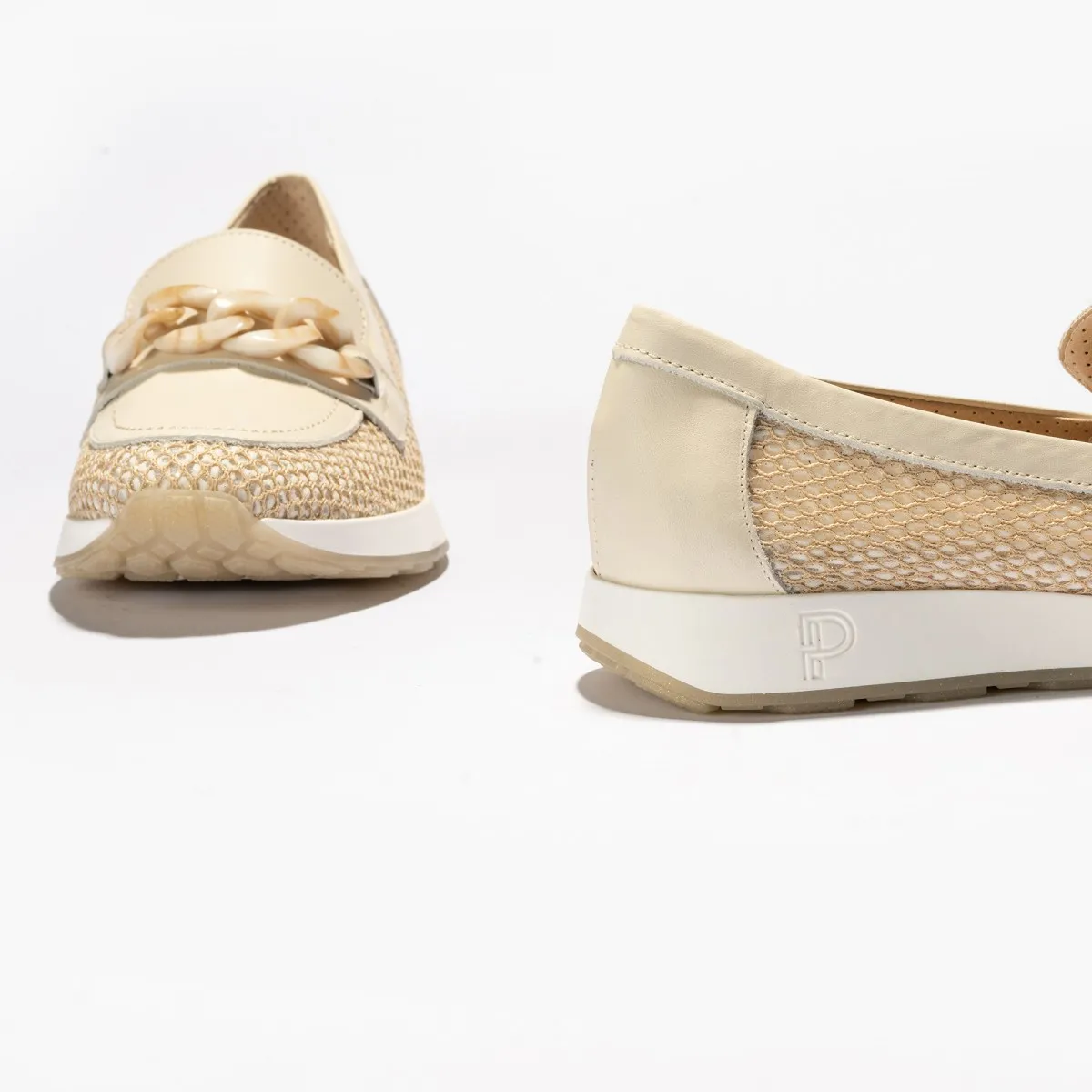 Pitillos zapato mocasín mujer adorno beige y nude 5134