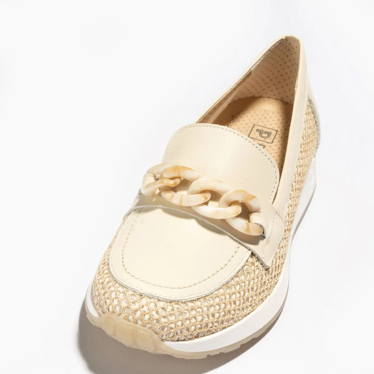 Pitillos zapato mocasín mujer adorno beige y nude 5134