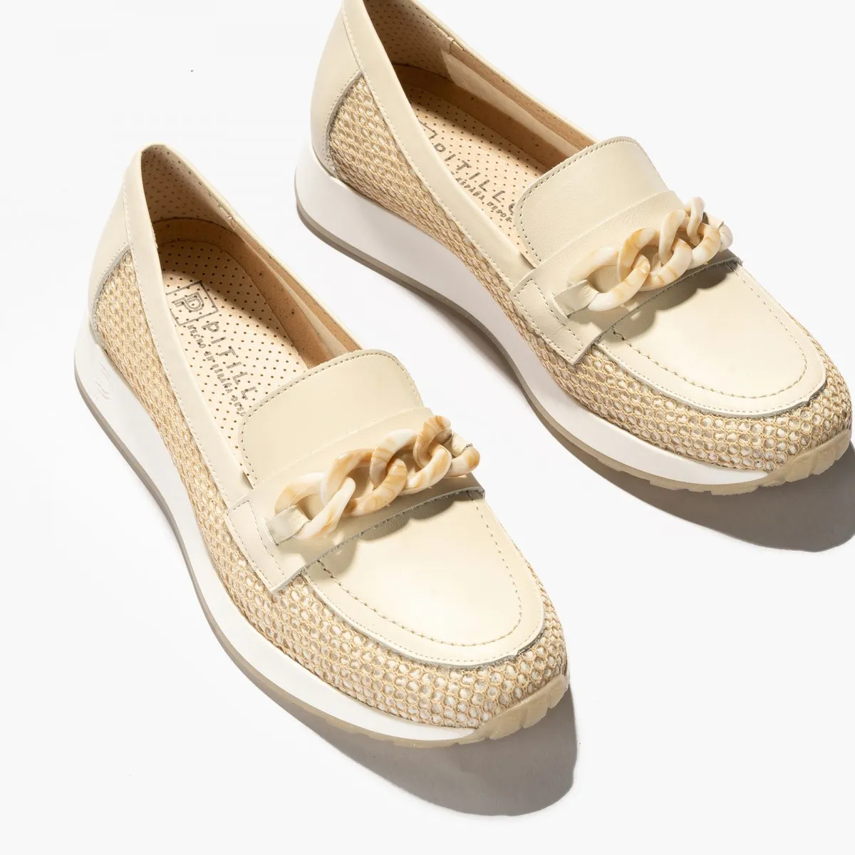Pitillos zapato mocasín mujer adorno beige y nude 5134