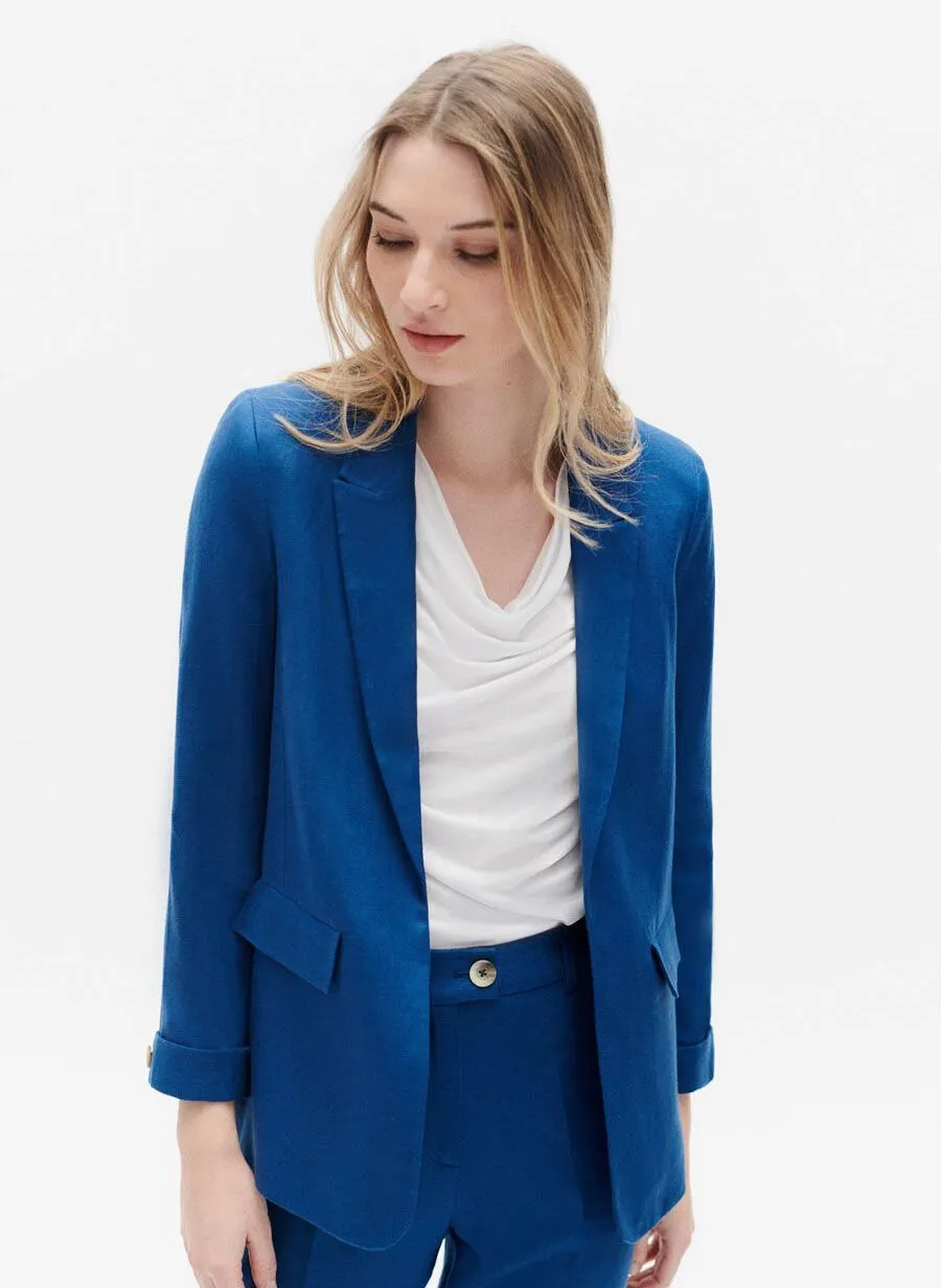 RANDINE  CHAQUETA SASTRE RECTA DE LINO EN AZUL