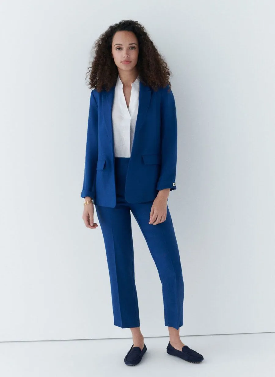 RANDINE  CHAQUETA SASTRE RECTA DE LINO EN AZUL