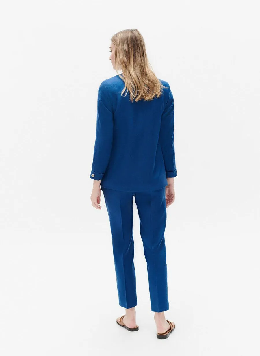 RANDINE  CHAQUETA SASTRE RECTA DE LINO EN AZUL