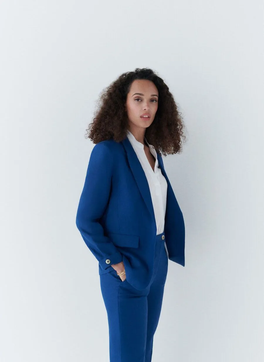 RANDINE  CHAQUETA SASTRE RECTA DE LINO EN AZUL