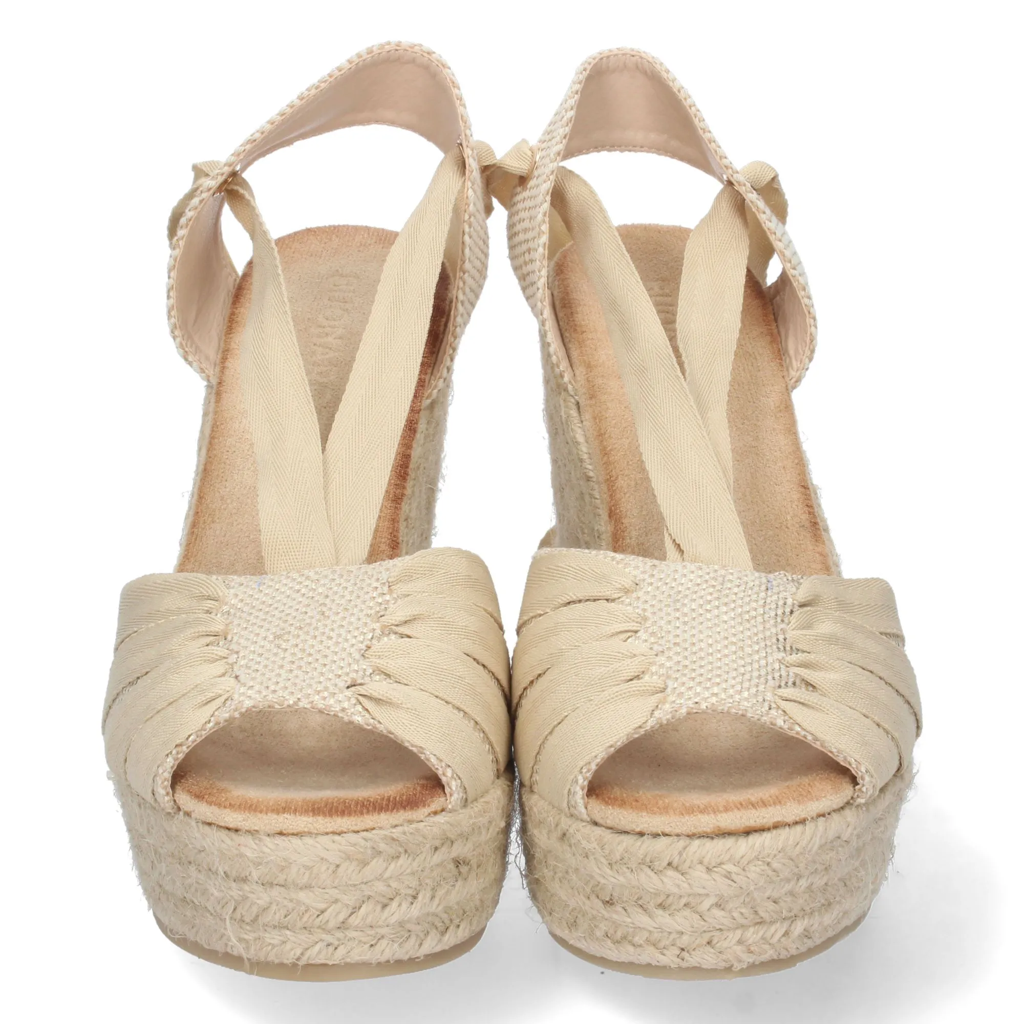 SANDALIA CUñA ALTA EN YUTE LAZOS PARA MUJER COLOR BEIGE 1A1561