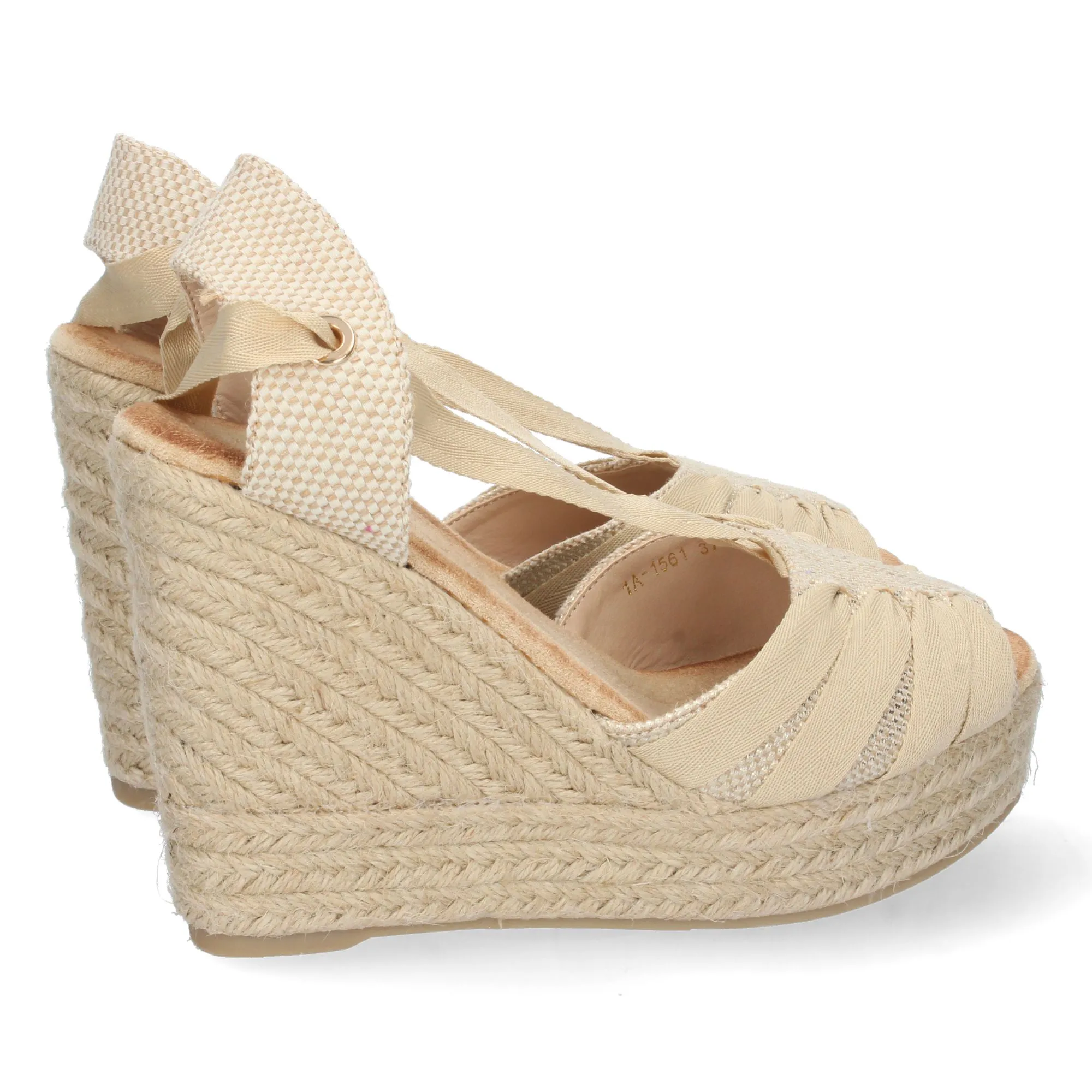 SANDALIA CUñA ALTA EN YUTE LAZOS PARA MUJER COLOR BEIGE 1A1561