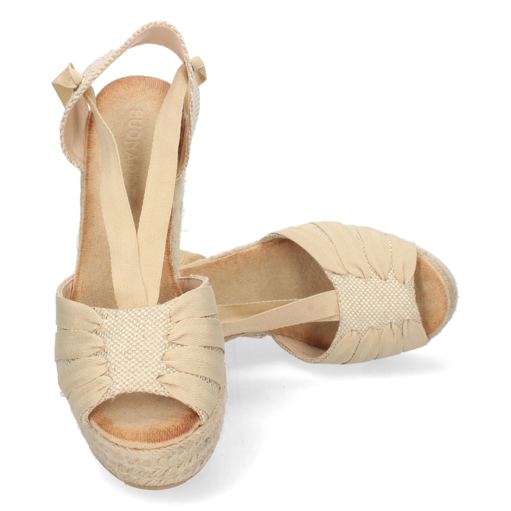 SANDALIA CUñA ALTA EN YUTE LAZOS PARA MUJER COLOR BEIGE 1A1561