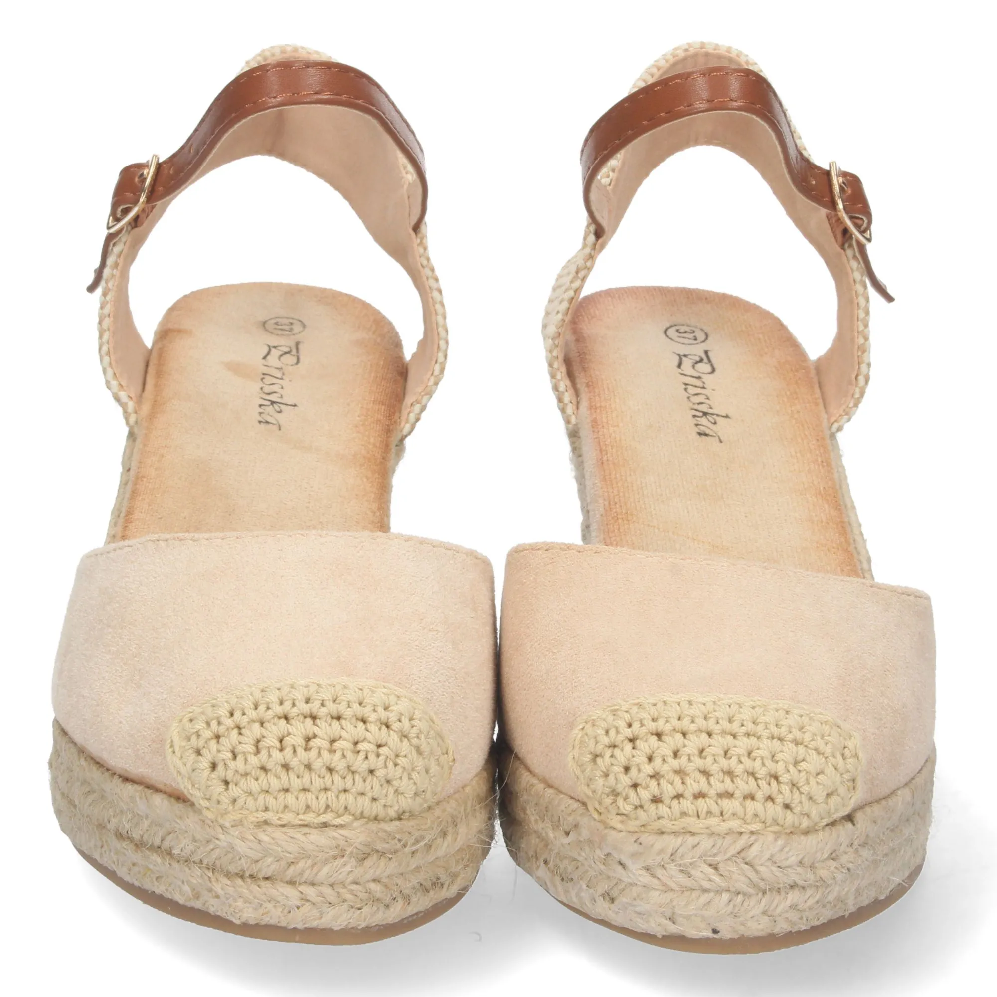 Sandalia de cuña media en yute mujer color beige