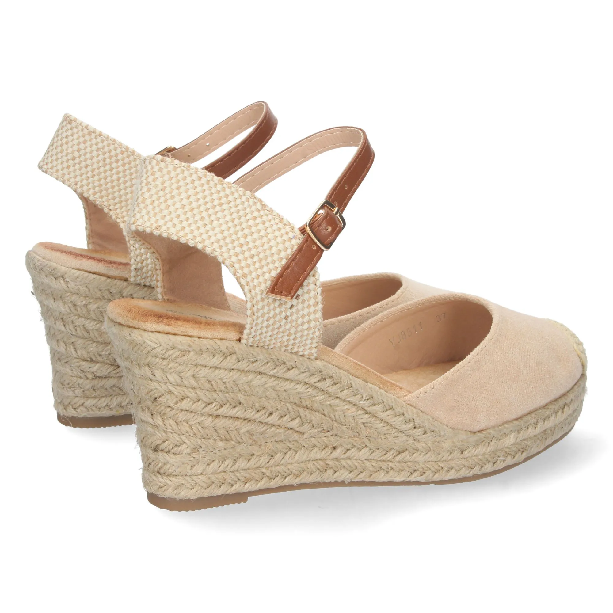 Sandalia de cuña media en yute mujer color beige