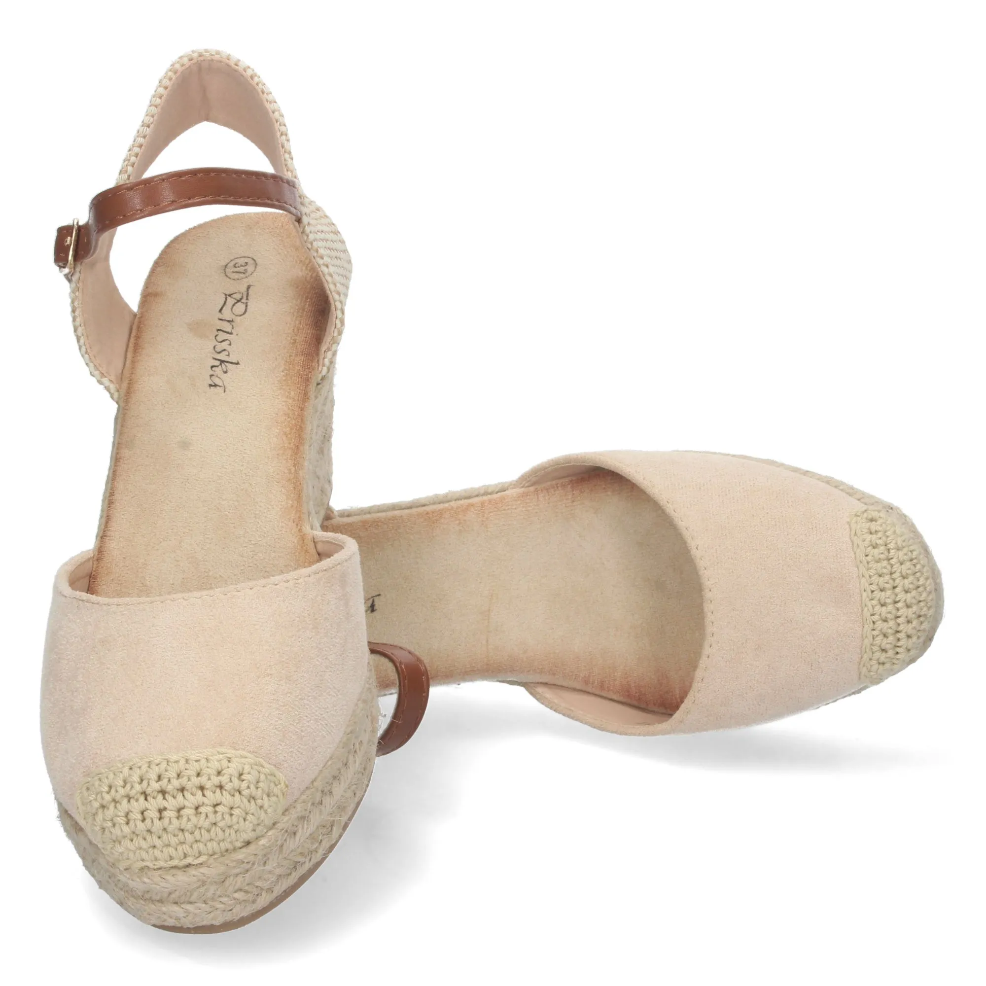 Sandalia de cuña media en yute mujer color beige