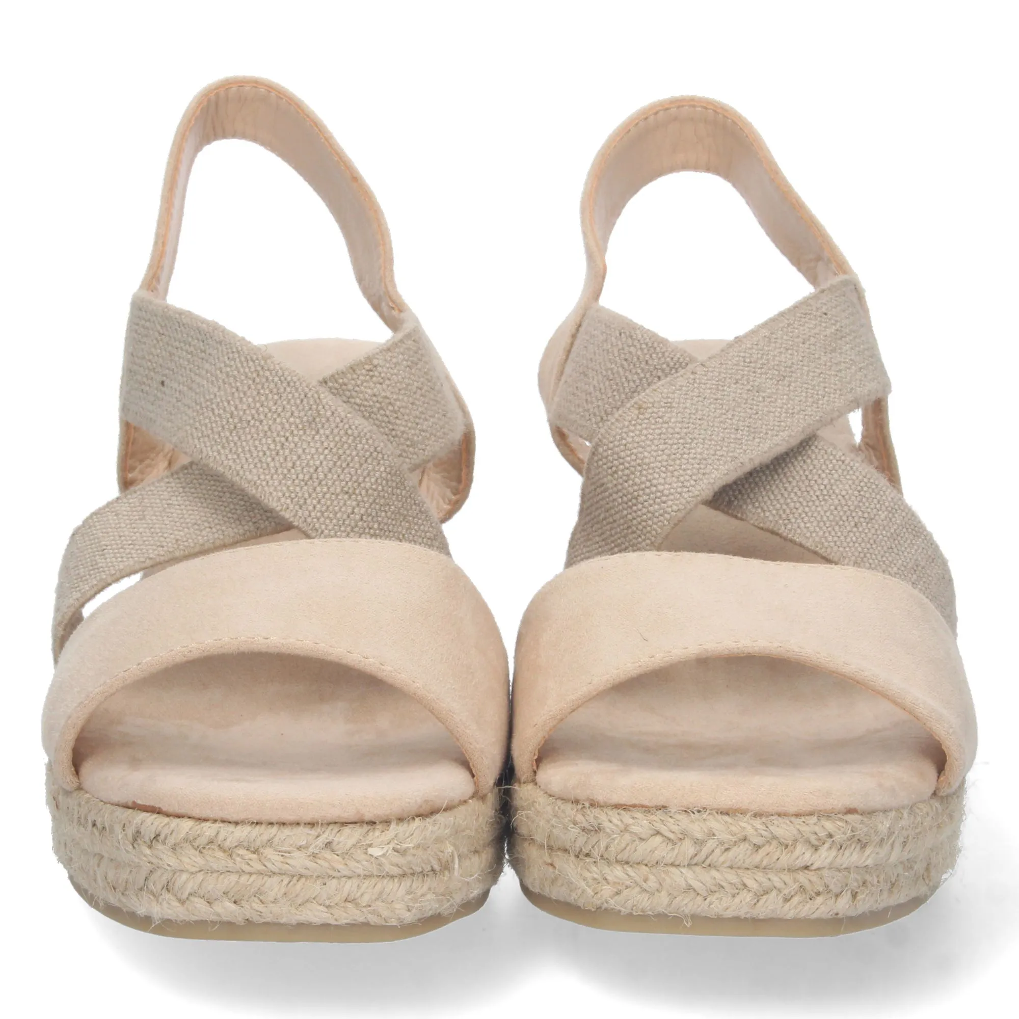 SANDALIAS CUñA MEDIA EN YUTE BEIGE CIERRE ELáSTICO MUJER A2376