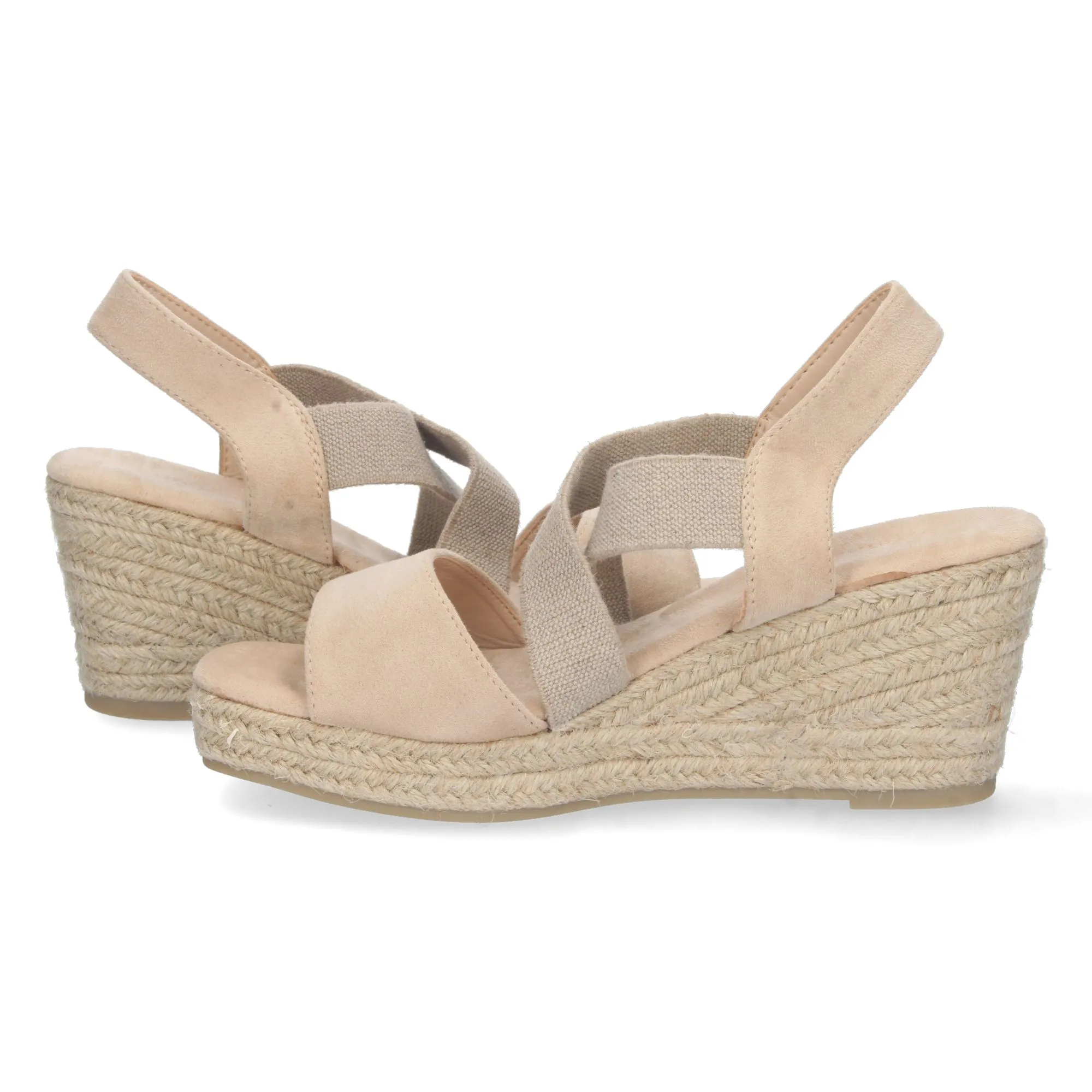 SANDALIAS CUñA MEDIA EN YUTE BEIGE CIERRE ELáSTICO MUJER A2376