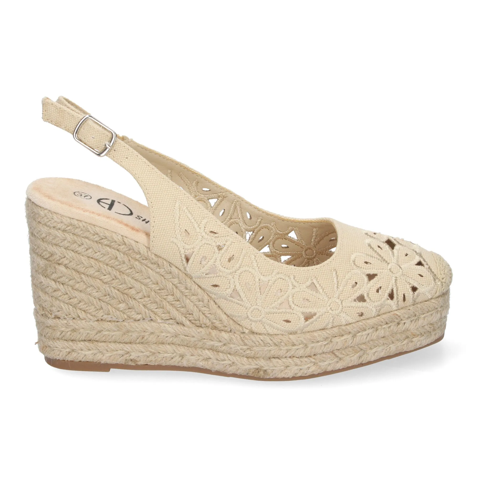 SANDALIAS DE CUñA EN YUTE CóMODAS BORDADAS DE FLORES MUJER BEIGE YZ23113