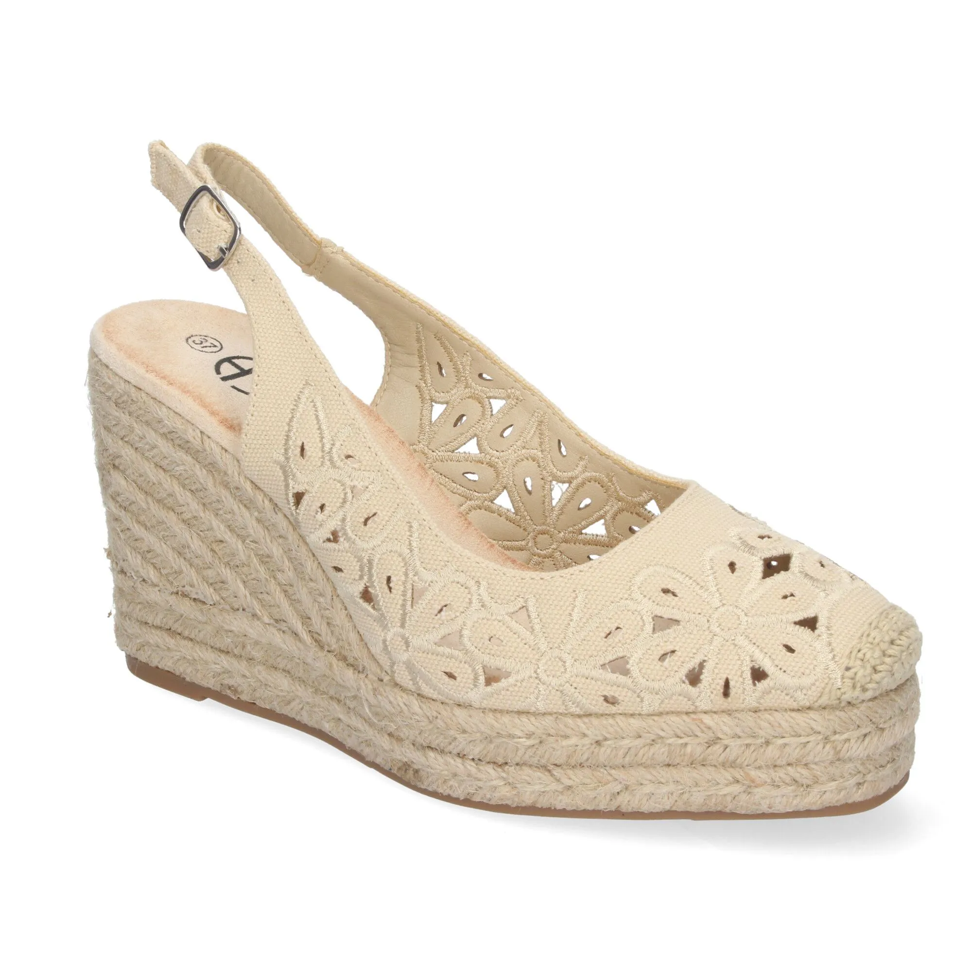 SANDALIAS DE CUñA EN YUTE CóMODAS BORDADAS DE FLORES MUJER BEIGE YZ23113