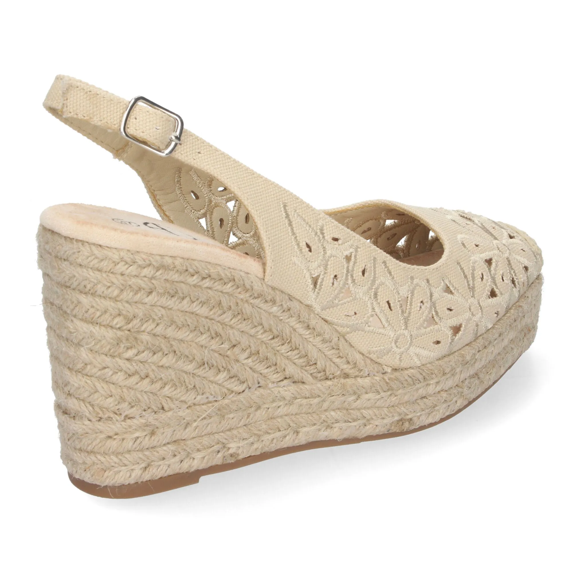 SANDALIAS DE CUñA EN YUTE CóMODAS BORDADAS DE FLORES MUJER BEIGE YZ23113