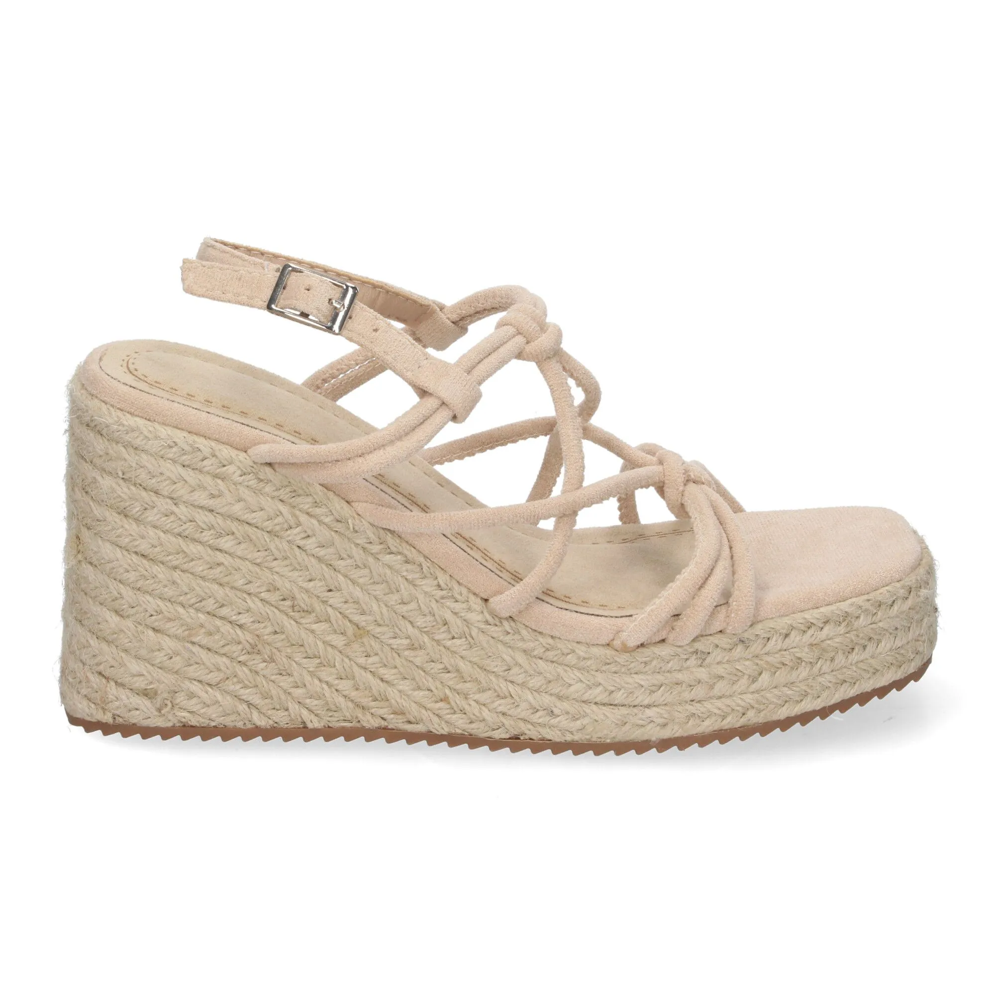 SANDALIAS DE CUñA EN YUTE CóMODAS DE MUJER TIRAS CRUZADAS COLOR BEIGE JNS5P500
