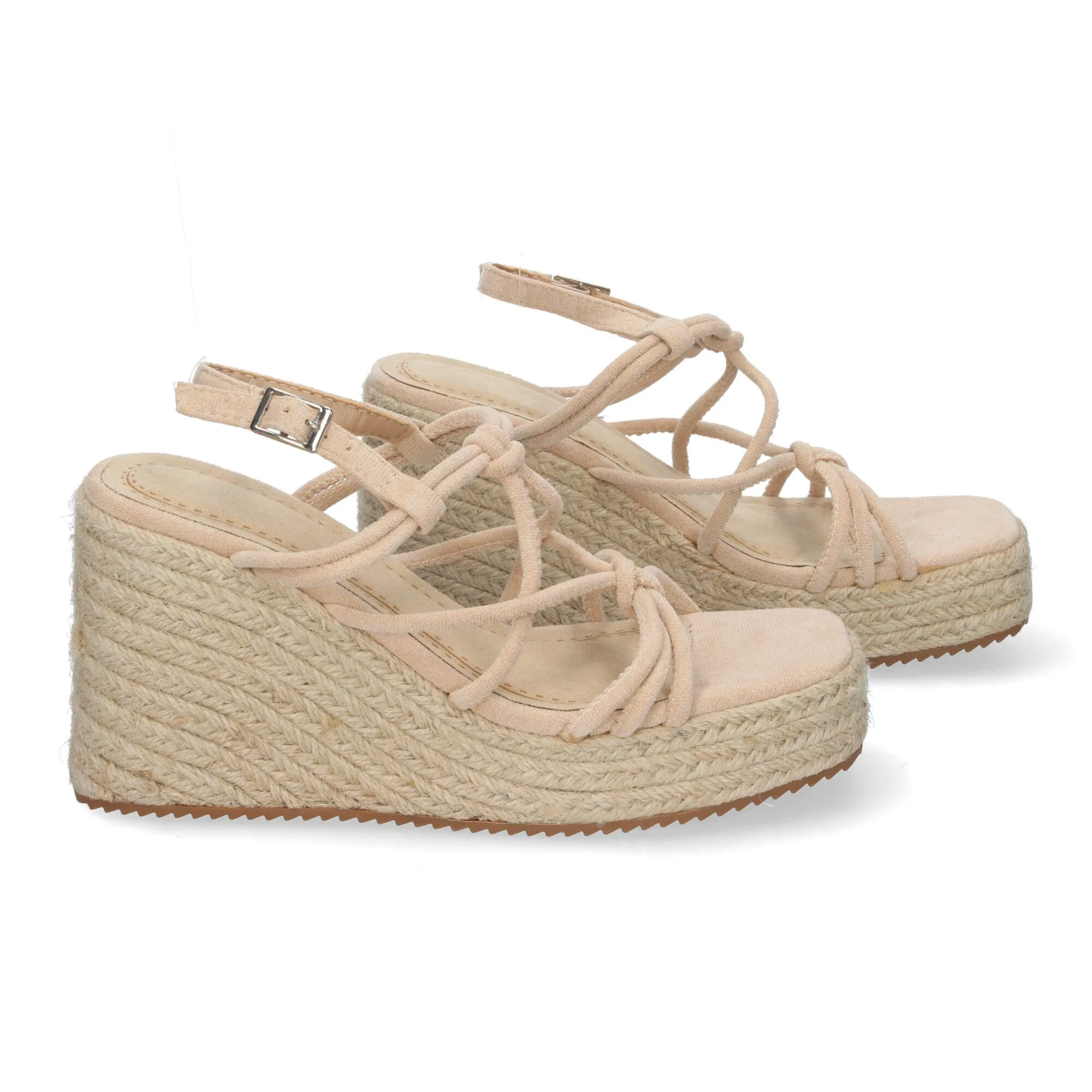 SANDALIAS DE CUñA EN YUTE CóMODAS DE MUJER TIRAS CRUZADAS COLOR BEIGE JNS5P500