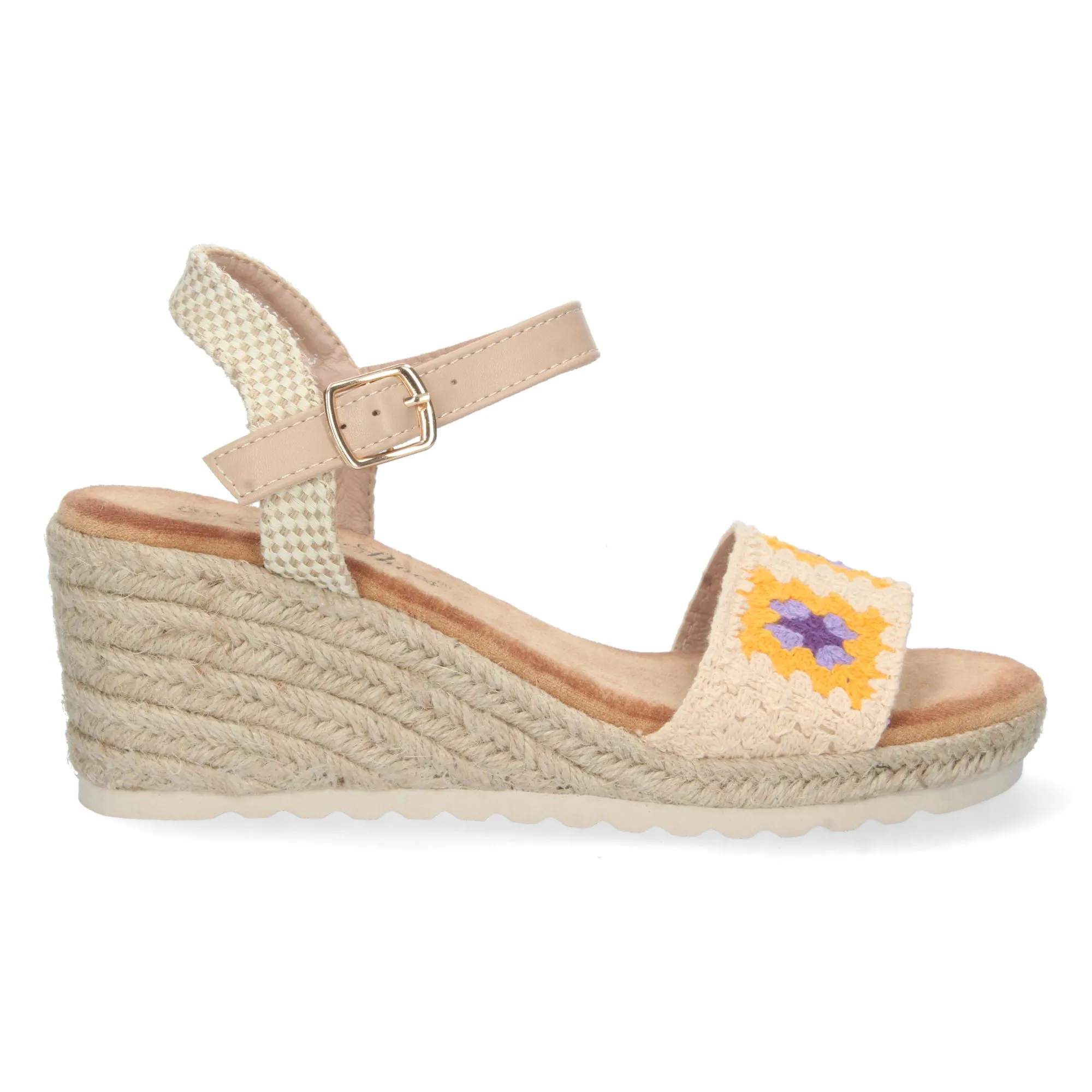 Sandalias de cuña en yute pala simple crochet mujer beige