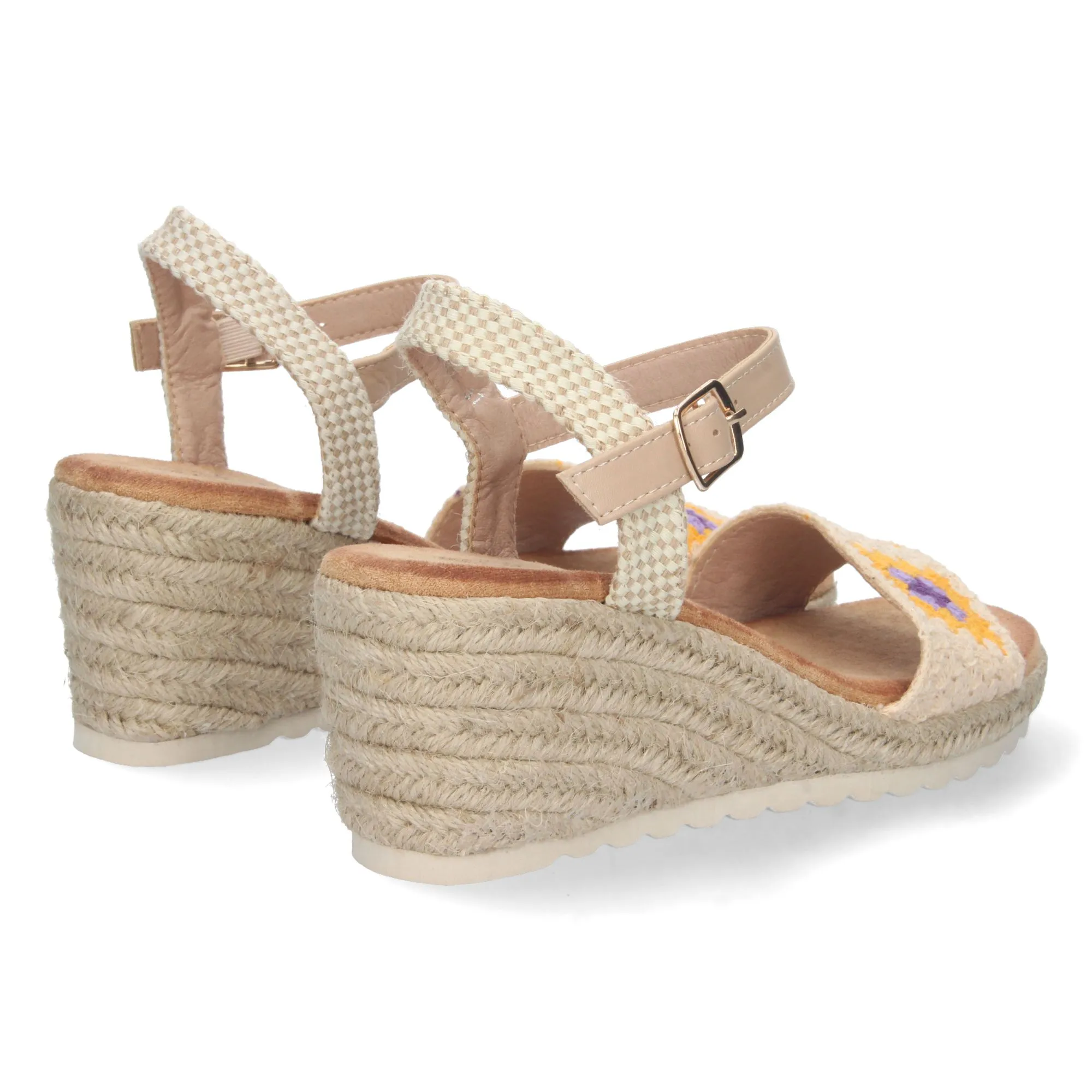 Sandalias de cuña en yute pala simple crochet mujer beige