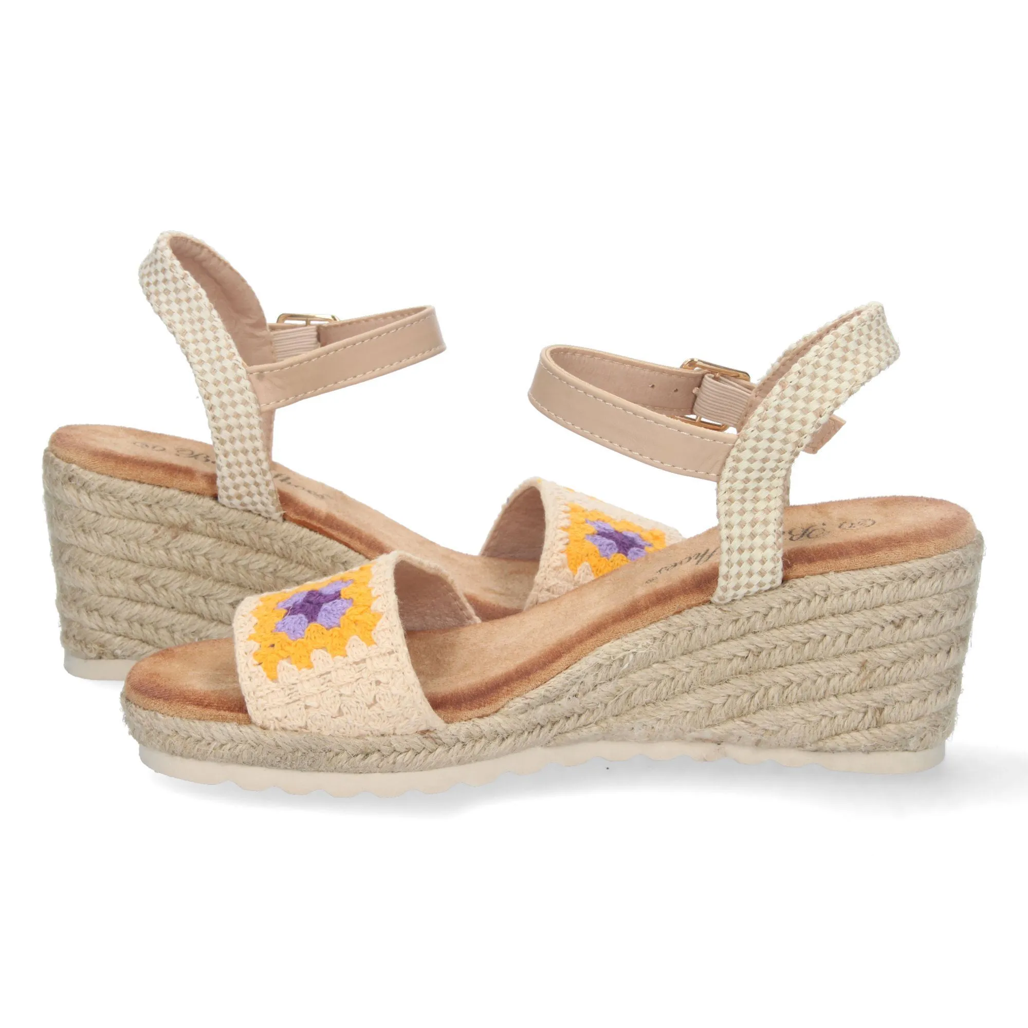 Sandalias de cuña en yute pala simple crochet mujer beige