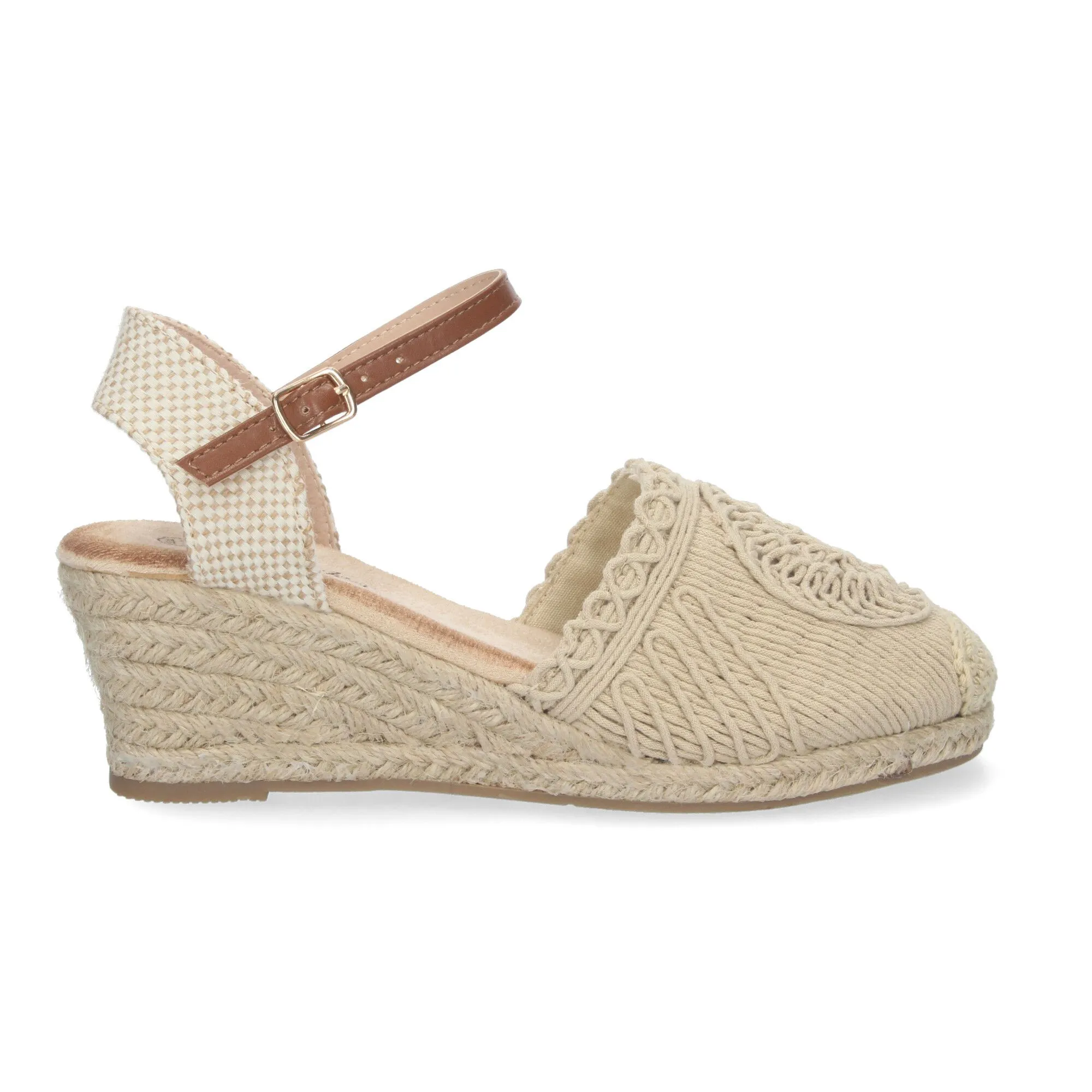 Sandalias de cuña media en yute crochet mujer color beige YJ763