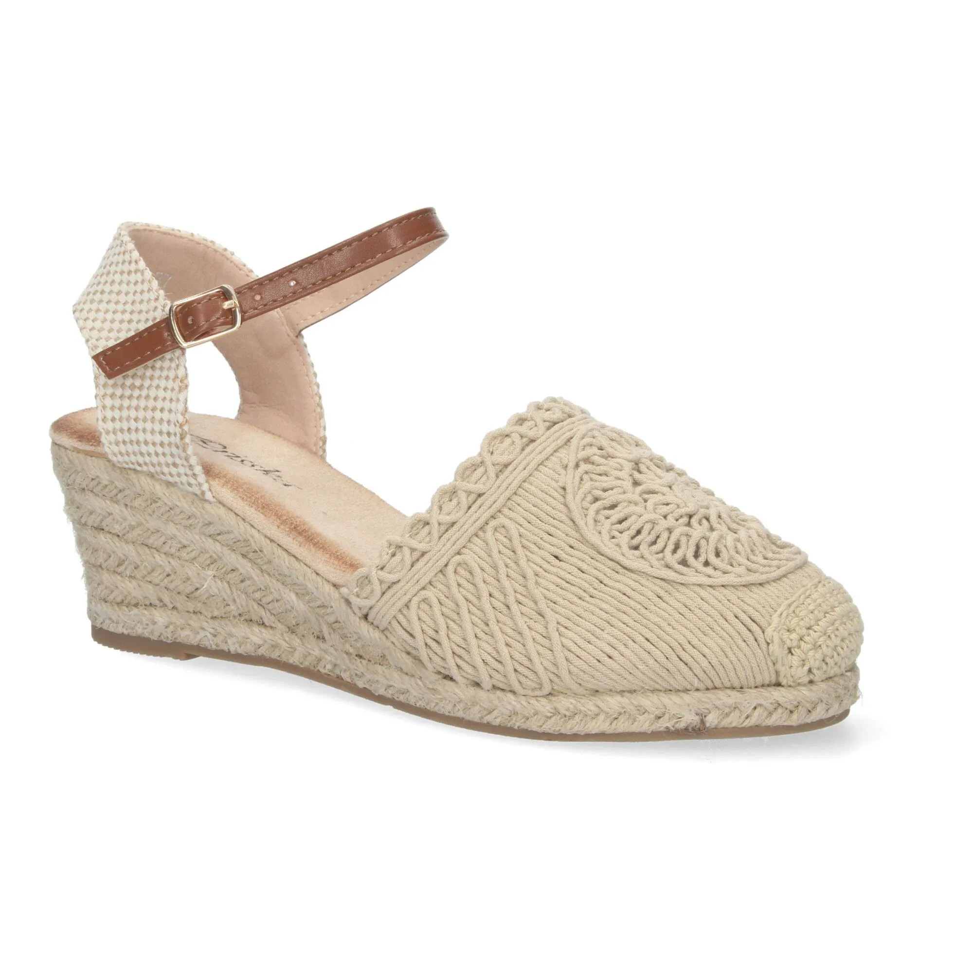 Sandalias de cuña media en yute crochet mujer color beige YJ763