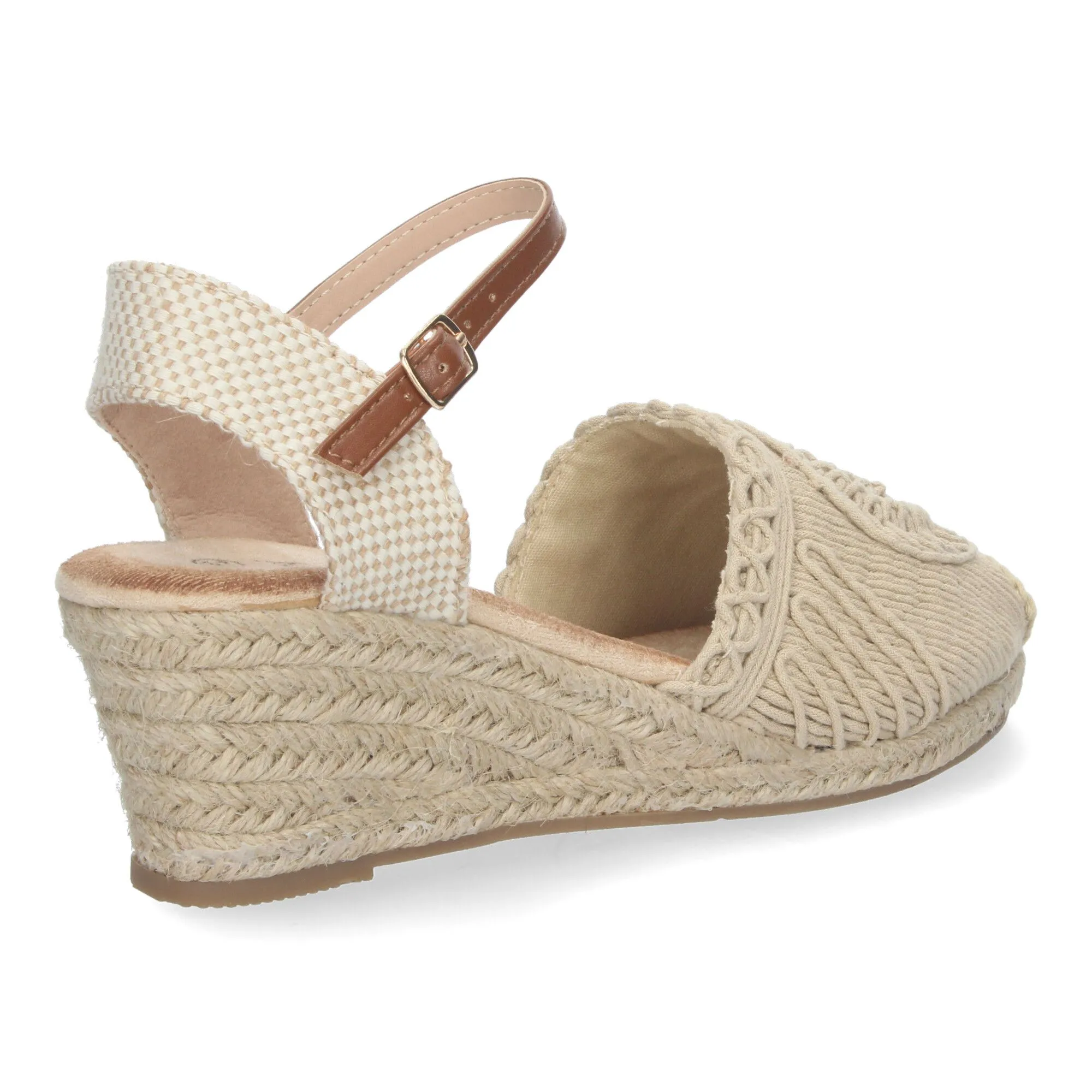 Sandalias de cuña media en yute crochet mujer color beige YJ763