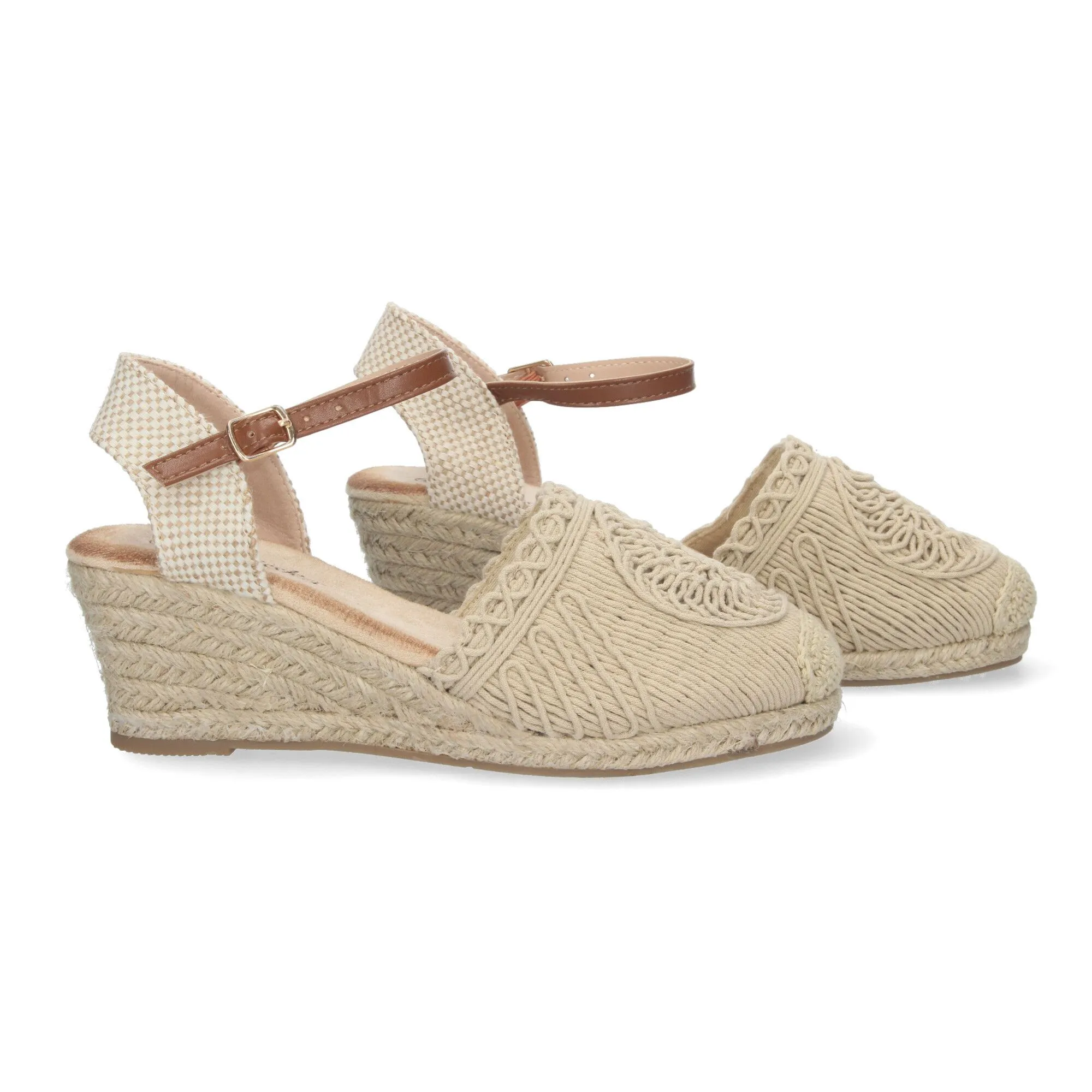 Sandalias de cuña media en yute crochet mujer color beige YJ763