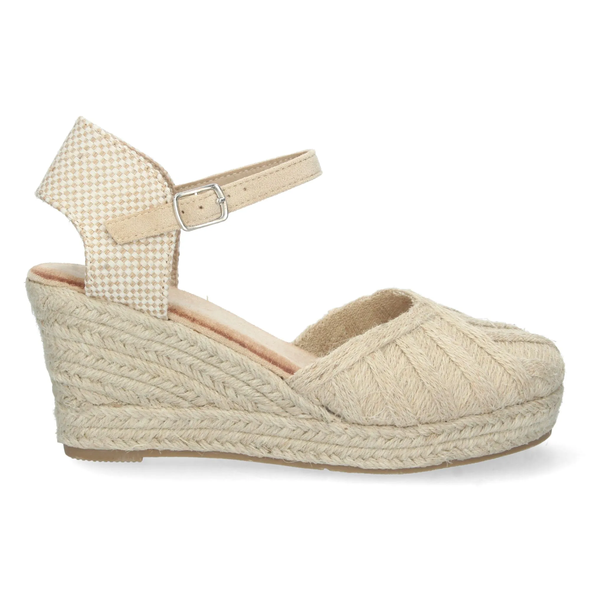 Sandalias de cuña media en yute pala textura beige