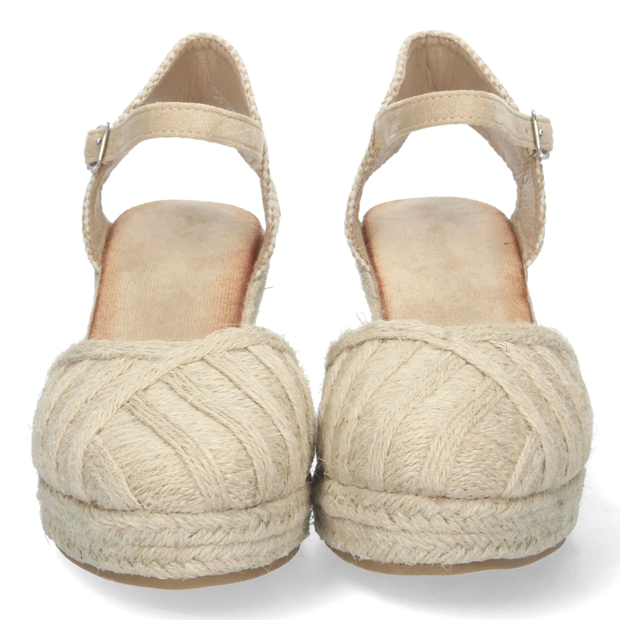 Sandalias de cuña media en yute pala textura beige