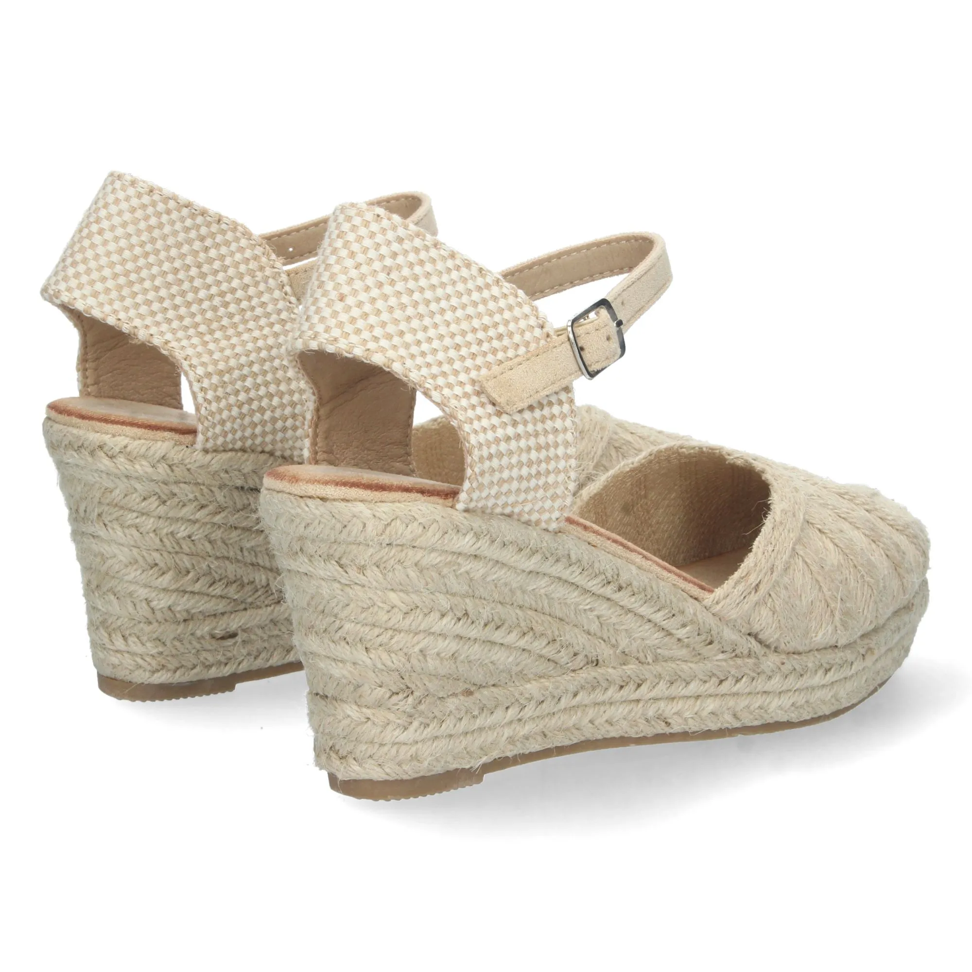 Sandalias de cuña media en yute pala textura beige